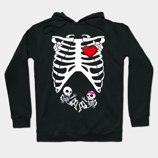 Spooky Skeleton Costume Pregnant Mommy of Boy & Girl Hoodie by SolarFlare